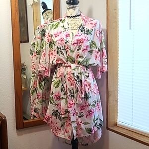 Mumu floral poly knit tie waist robe